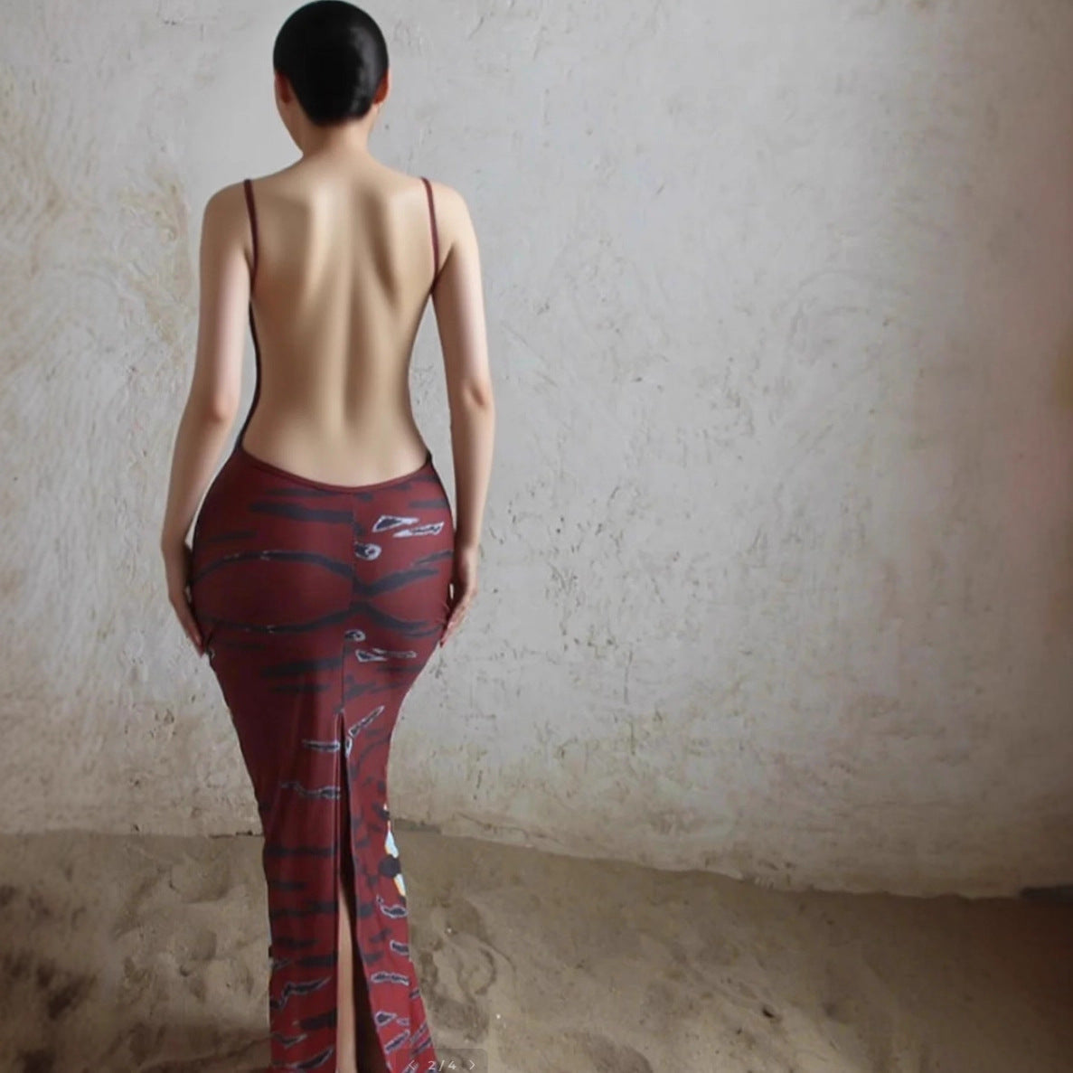 Bodycon Dress With A Unique Print And A Backless Design