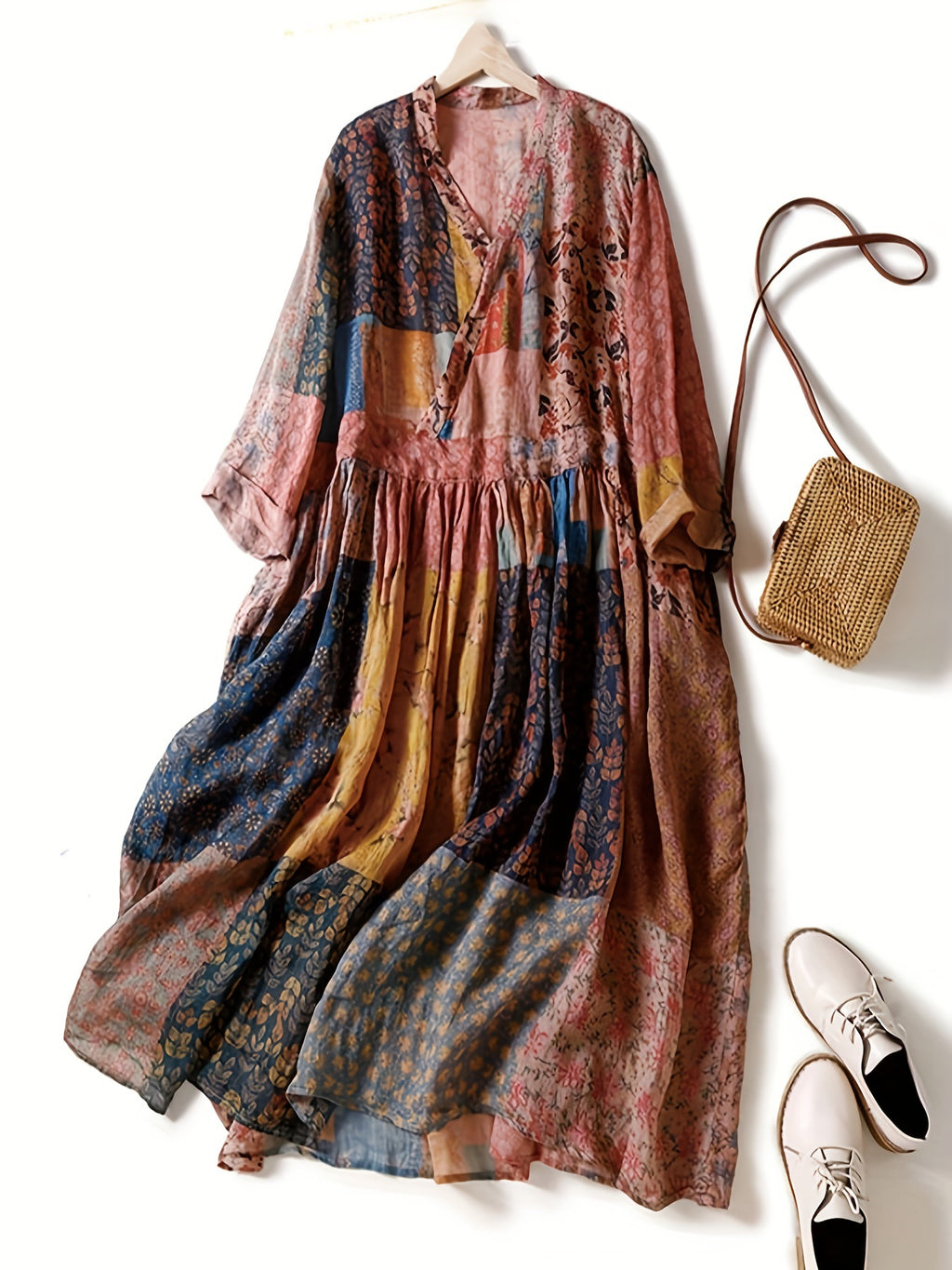 Retro Printed V-Neck Dress