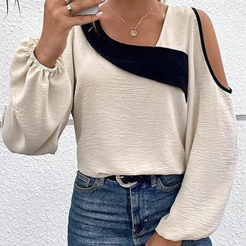 Cold Shoulder Color Block Long Sleeve