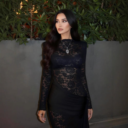 Fashionable Lace Mini Dress With Long Sleeves For A Sassy Look