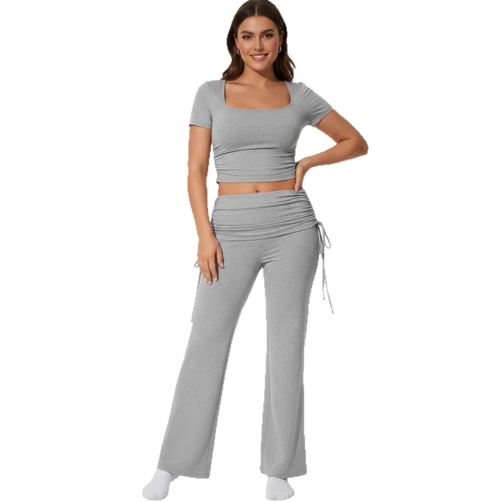 Solid-Color Fashionable Casual Flared Pants With Lace-Up Design