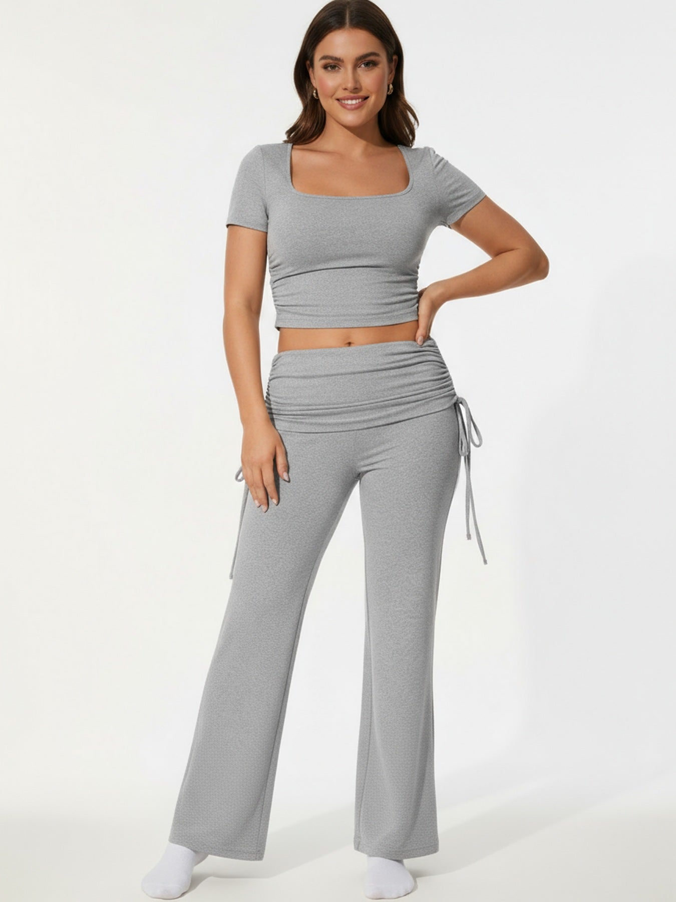 Solid-Color Fashionable Casual Flared Pants With Lace-Up Design