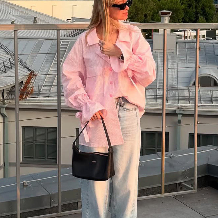 Striped Lapel Long-Sleeve Shirt