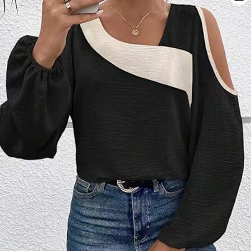 Cold Shoulder Color Block Long Sleeve