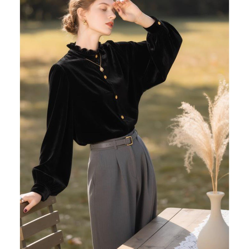 Solid-Color Versatile Loose Velvet Shirt