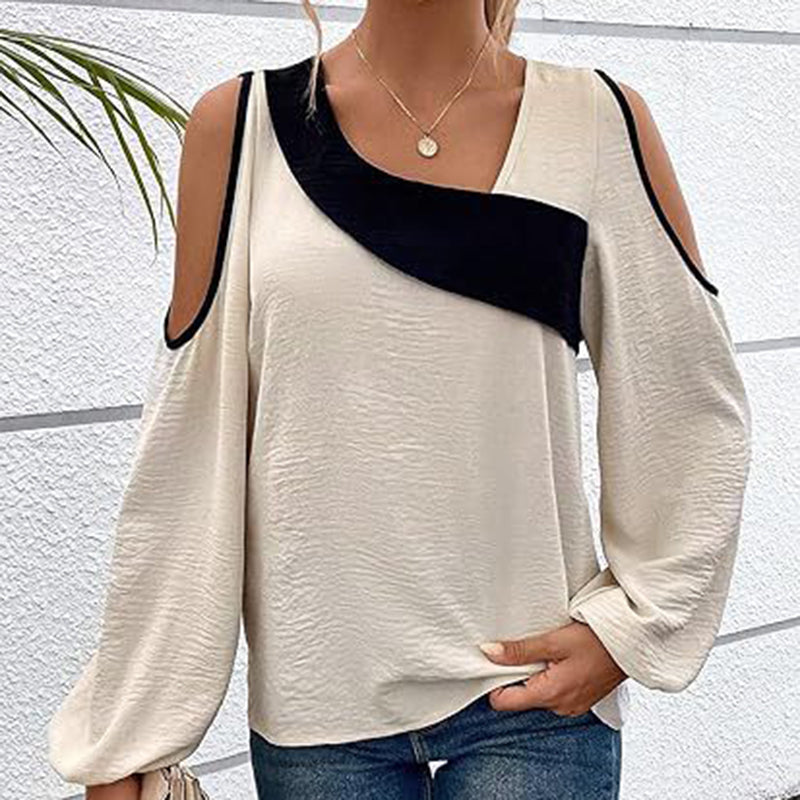 Cold Shoulder Color Block Long Sleeve