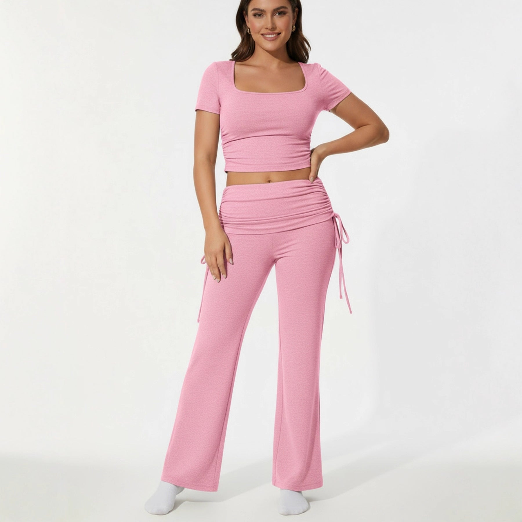 Solid-Color Fashionable Casual Flared Pants With Lace-Up Design