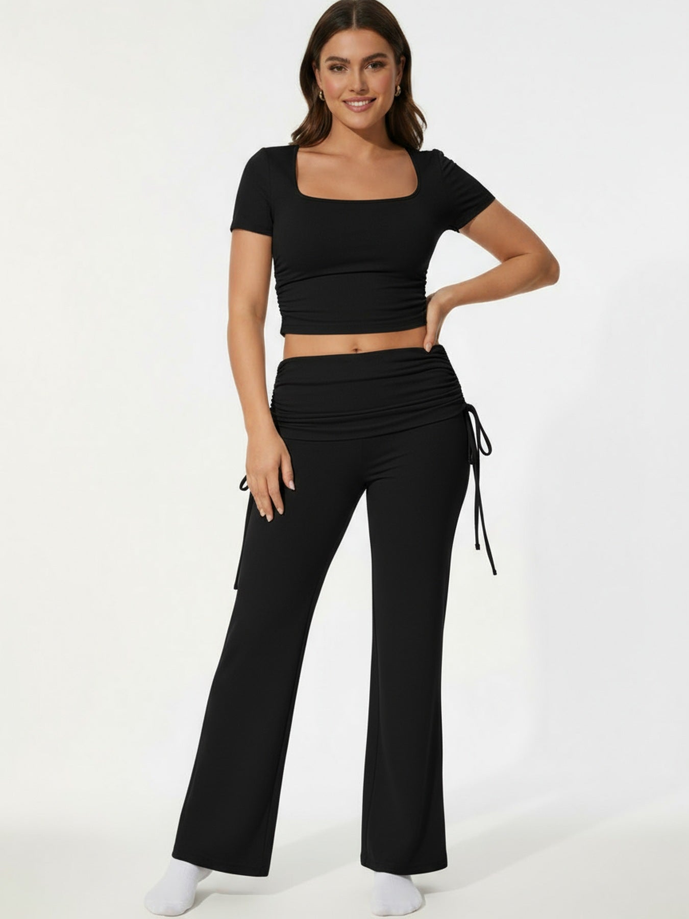 Solid-Color Fashionable Casual Flared Pants With Lace-Up Design