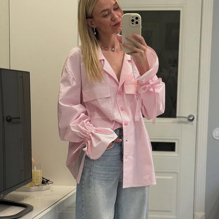 Striped Lapel Long-Sleeve Shirt