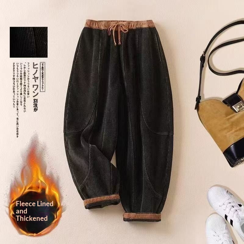Fleece-Lined Corduroy Harem Pants