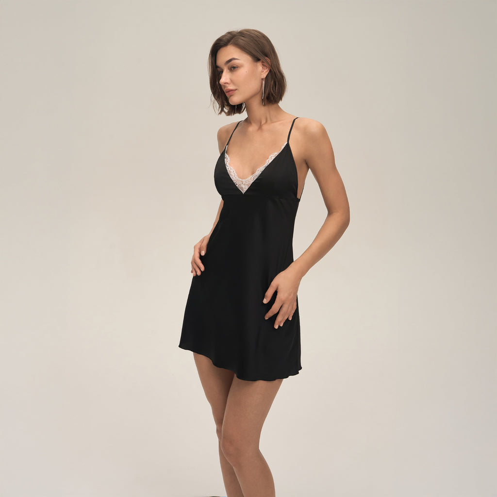 Lace-Trimmed Slim Camisole Dress