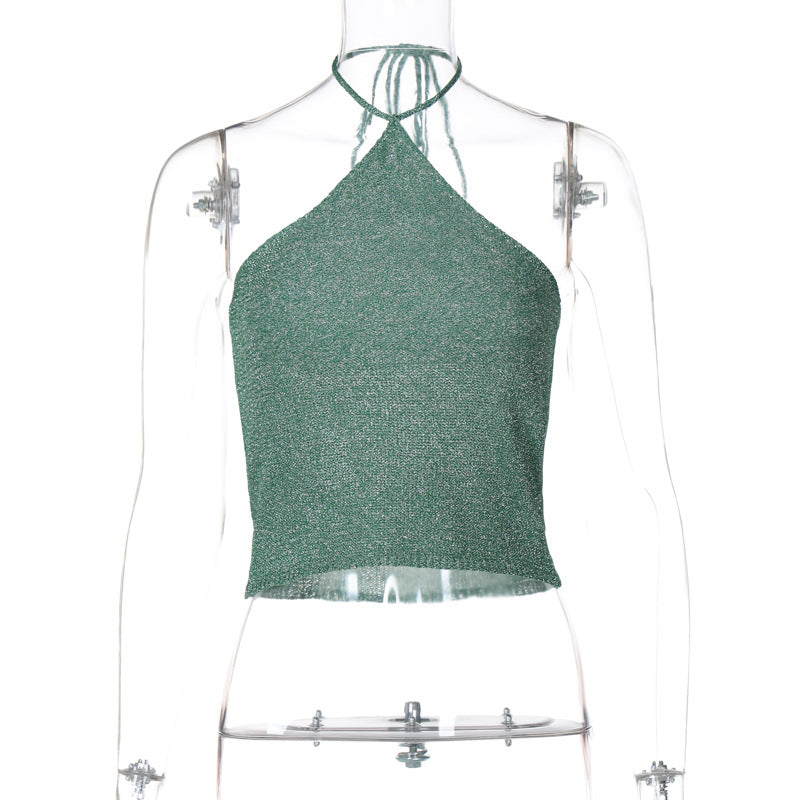 Solid-color Versatile Form-fitting Knit Camisole With A Wrap-style Bust And Halter Neck