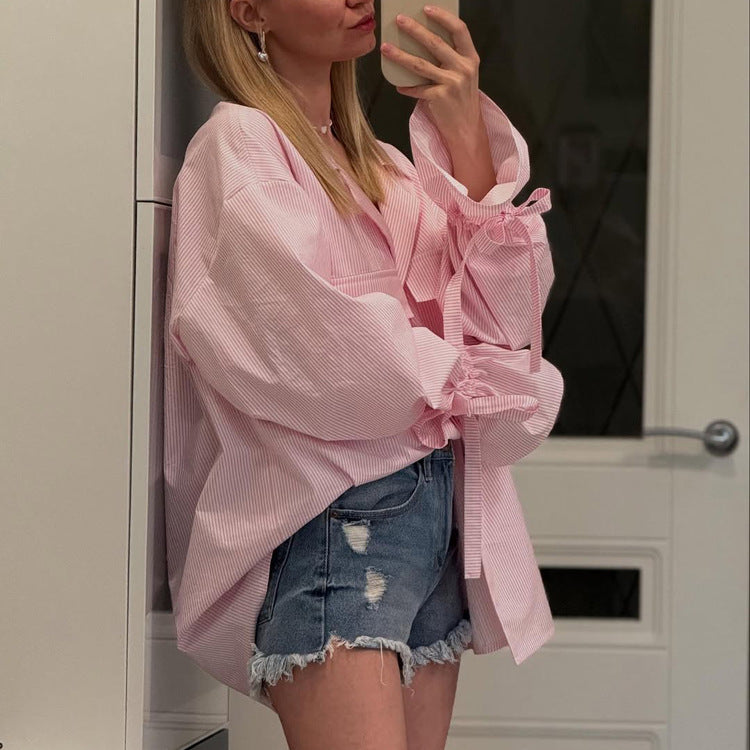 Striped Lapel Long-Sleeve Shirt