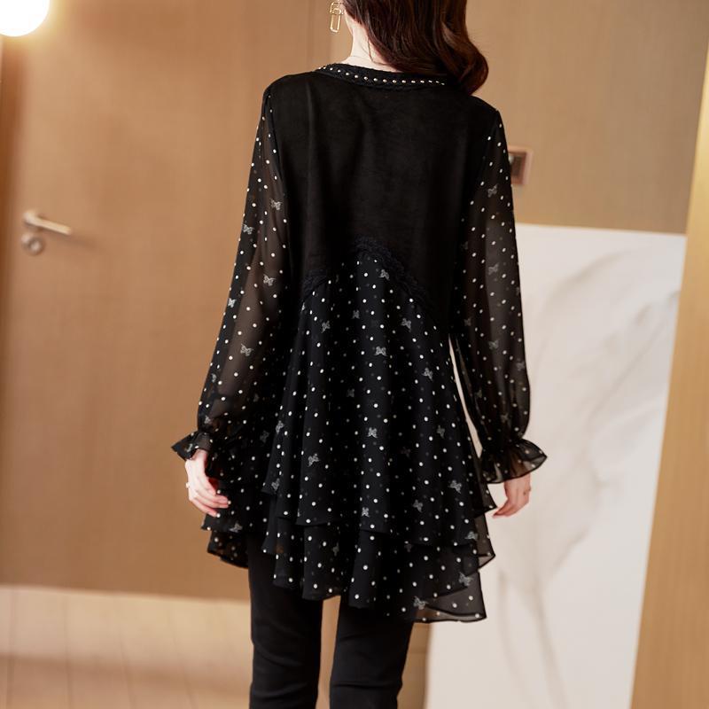 Polka-Dot Chiffon Floral Casual Top