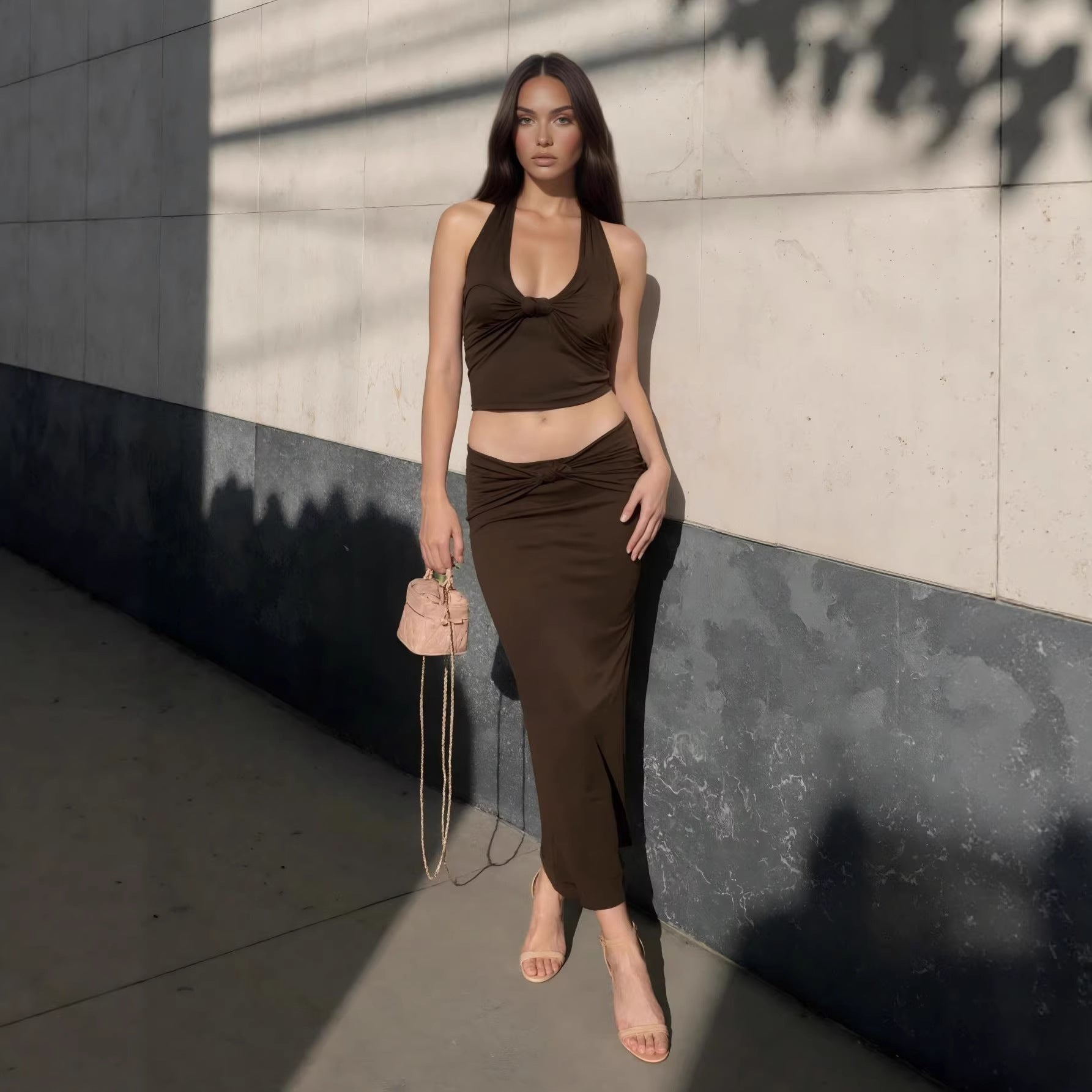 Solid Sleeveless Tank & Pleated Midi Set