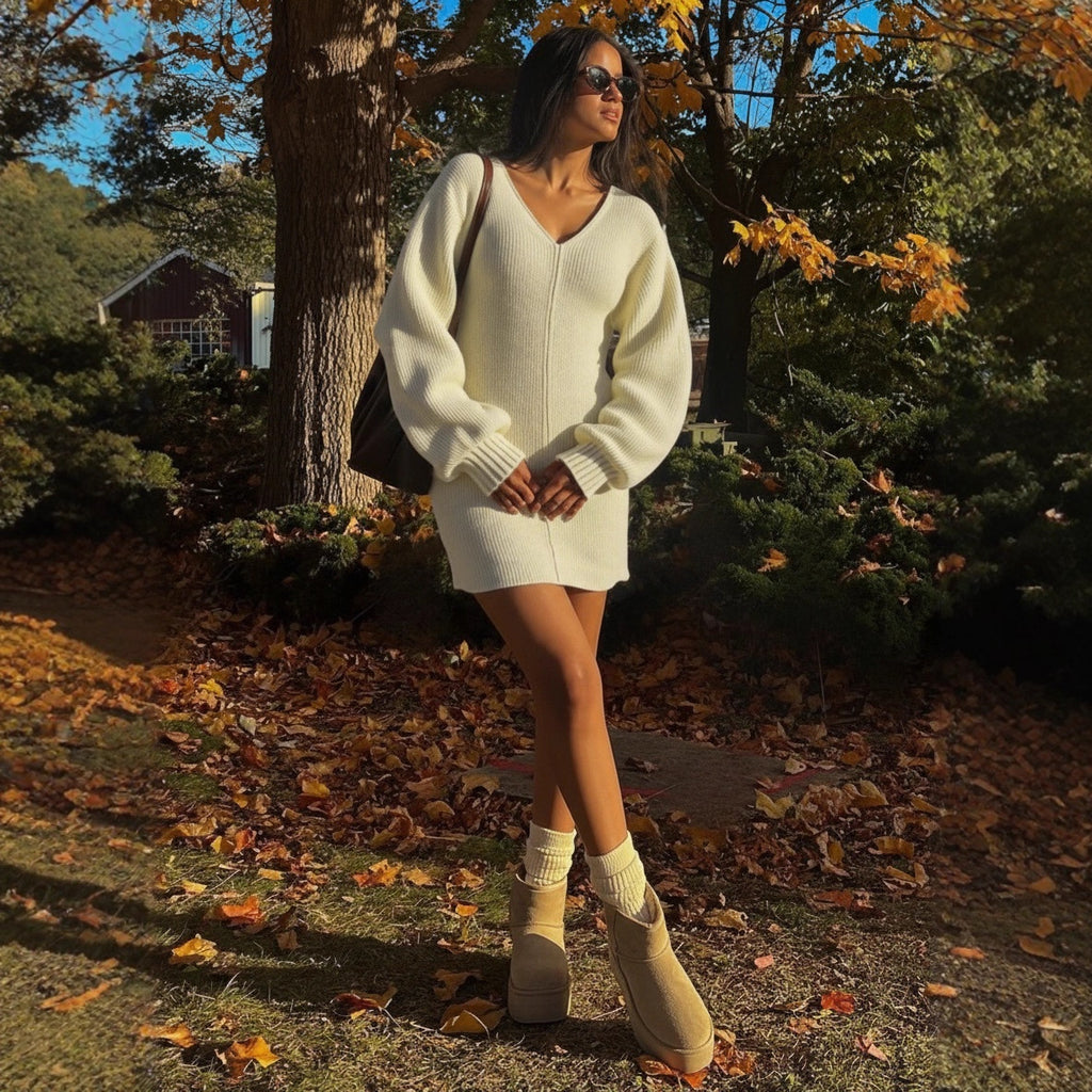 Peach Neckline Bodycon Knit Dress