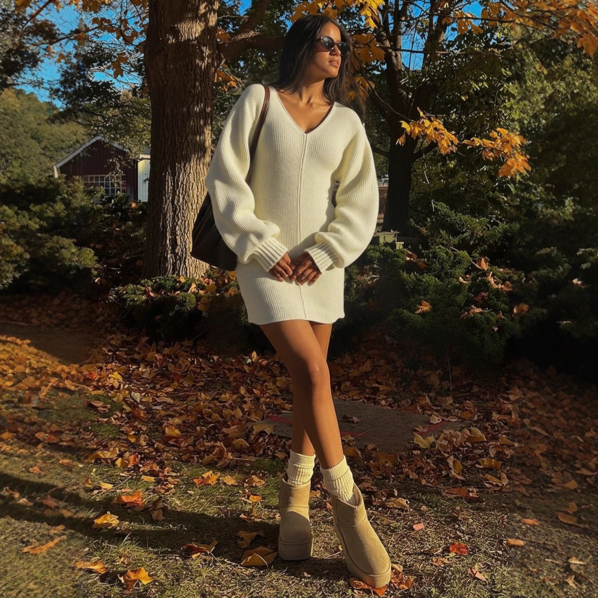 Peach Neckline Bodycon Knit Dress