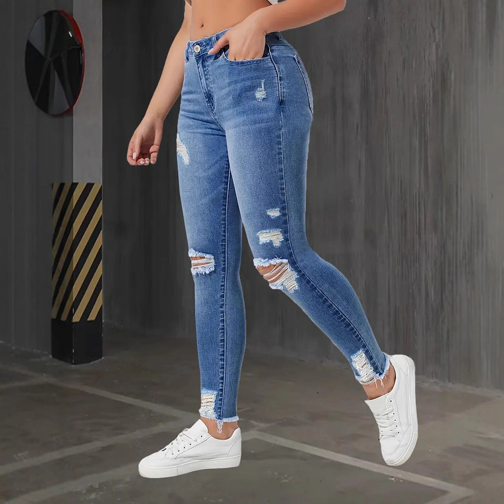 Stretch Ripped Slim Fit Feet Women's Jeans Smart Trousers