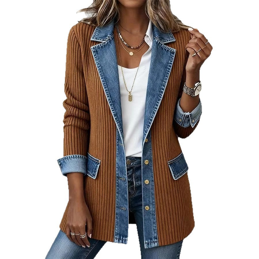Denim Patchwork Ribbed Jacket