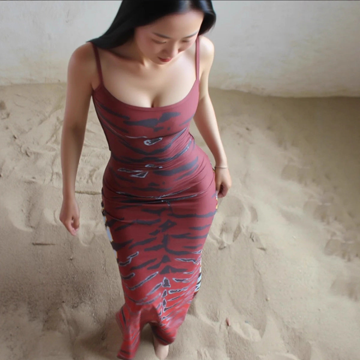 Bodycon Dress With A Unique Print And A Backless Design