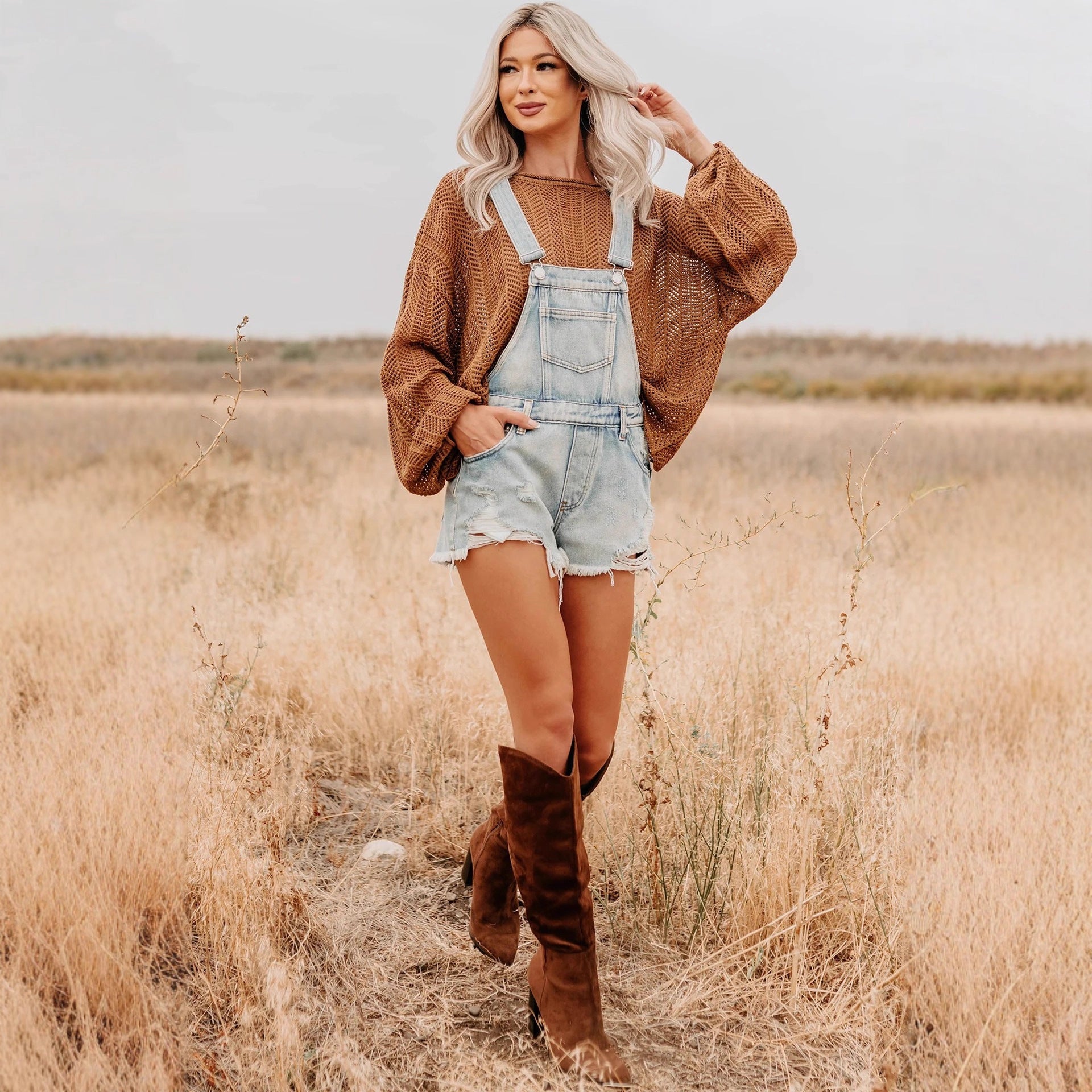 Casual Denim Overalls Shorts