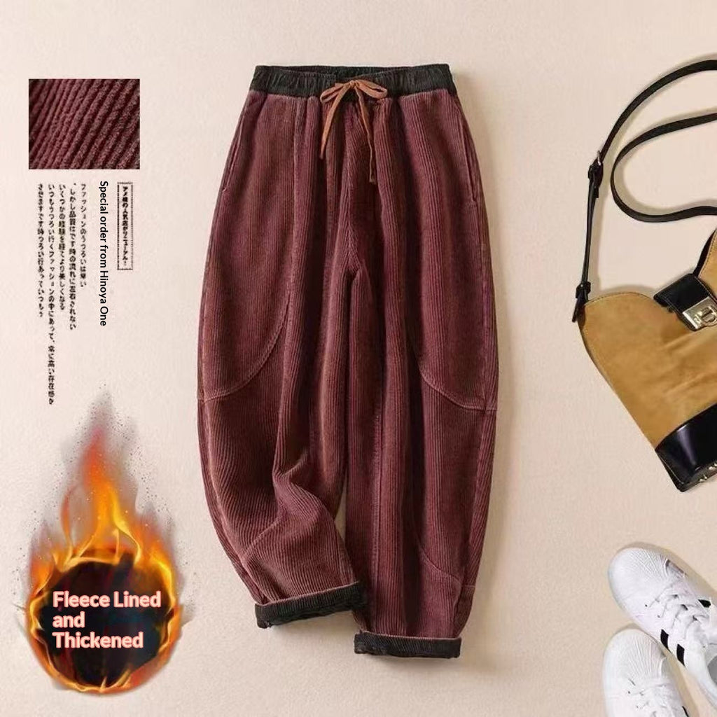Fleece-Lined Corduroy Harem Pants