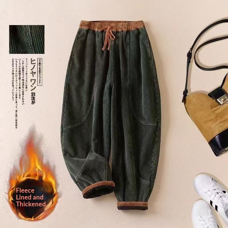 Fleece-Lined Corduroy Harem Pants