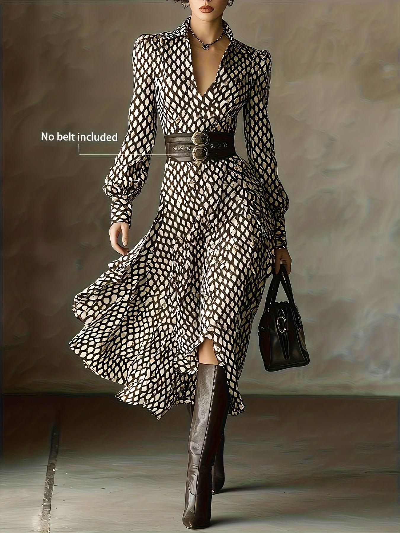 V-neck Puffy Sleeve Maxi Skirt.