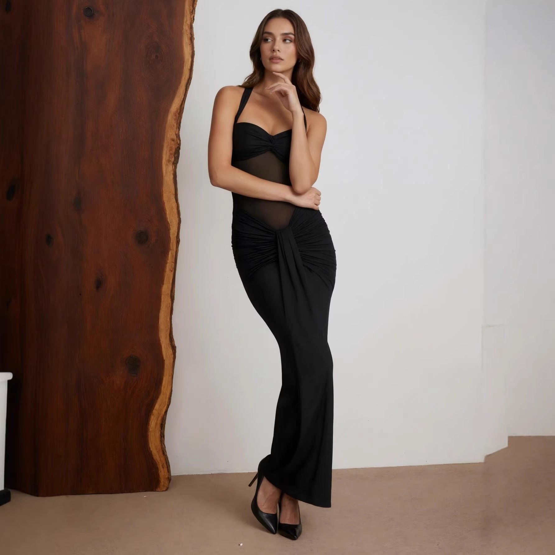 Sleeveless Mesh-panel Sheath Dress