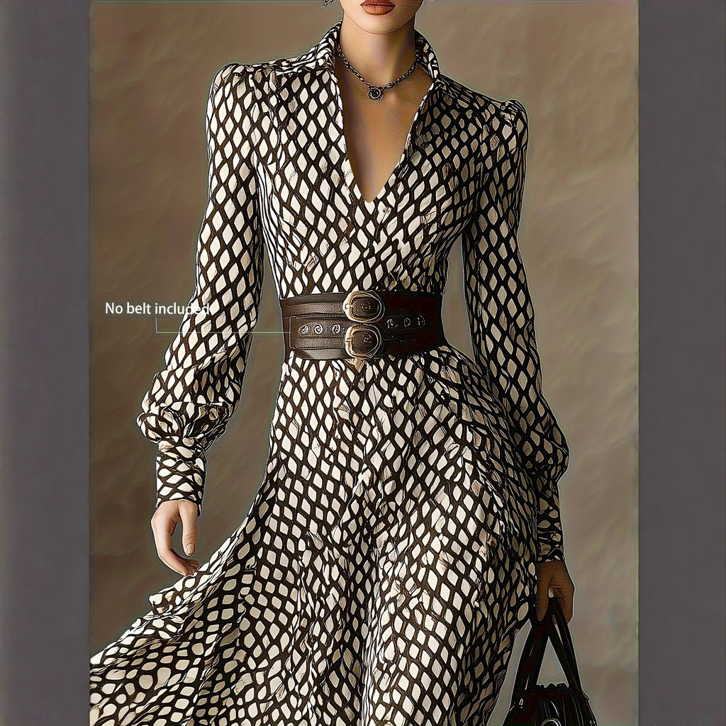 V-neck Puffy Sleeve Maxi Skirt.