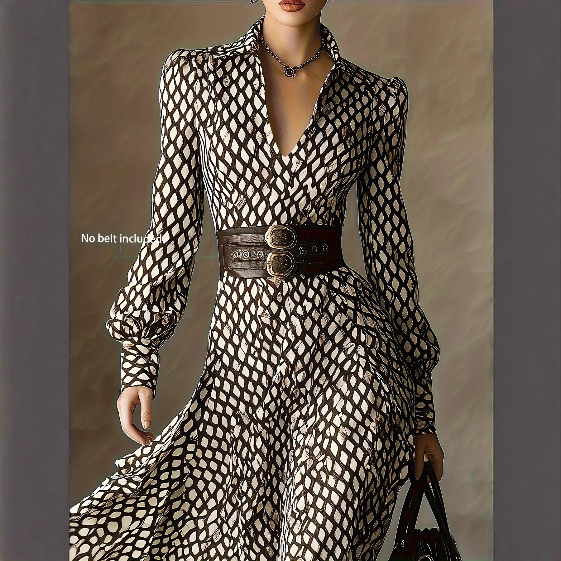 V-neck Puffy Sleeve Maxi Skirt.