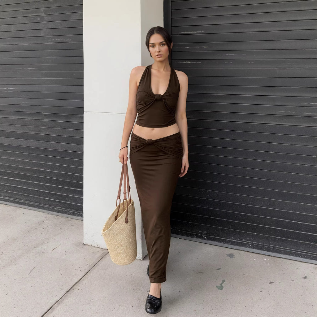 Solid Sleeveless Tank & Pleated Midi Set