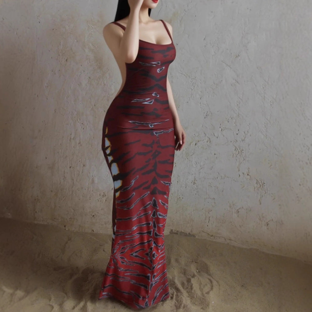 Bodycon Dress With A Unique Print And A Backless Design