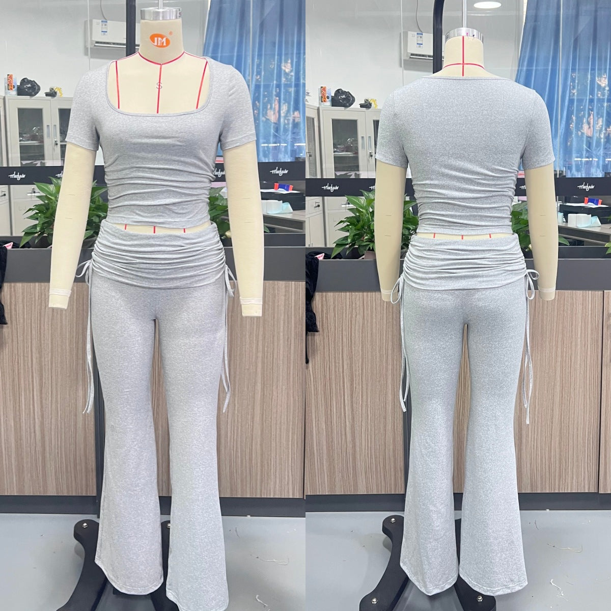 Solid-Color Fashionable Casual Flared Pants With Lace-Up Design