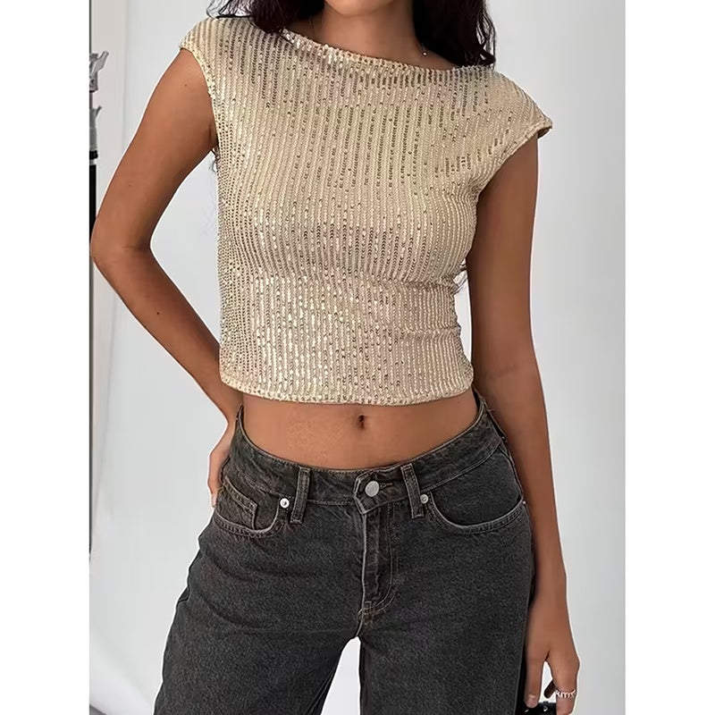 Sexy Backless Sequin Top