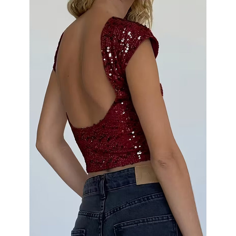 Sexy Backless Sequin Top
