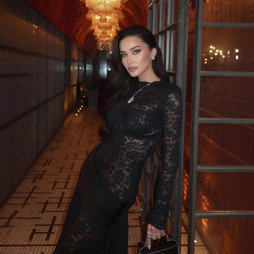 Fashionable Lace Mini Dress With Long Sleeves For A Sassy Look