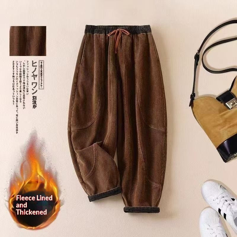 Fleece-Lined Corduroy Harem Pants