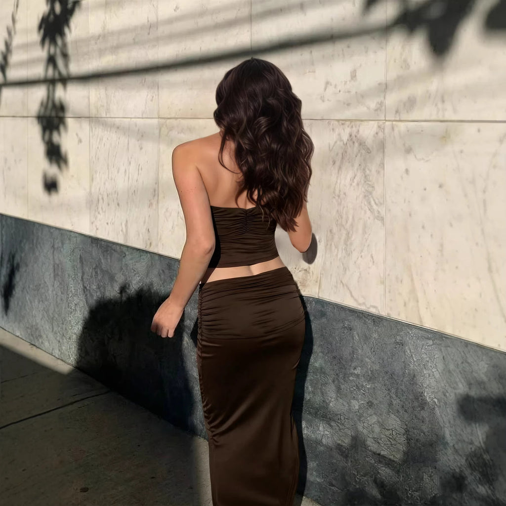 Solid Sleeveless Tank & Pleated Midi Set