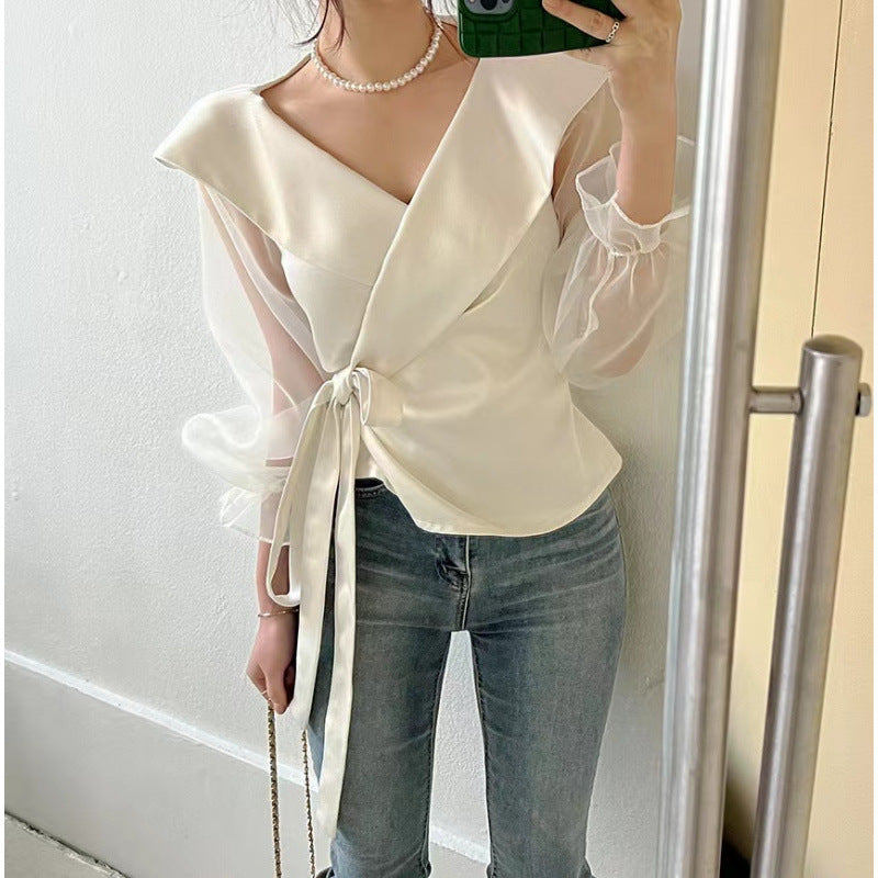 Puff-Sleeve Bow-Tie Blouse