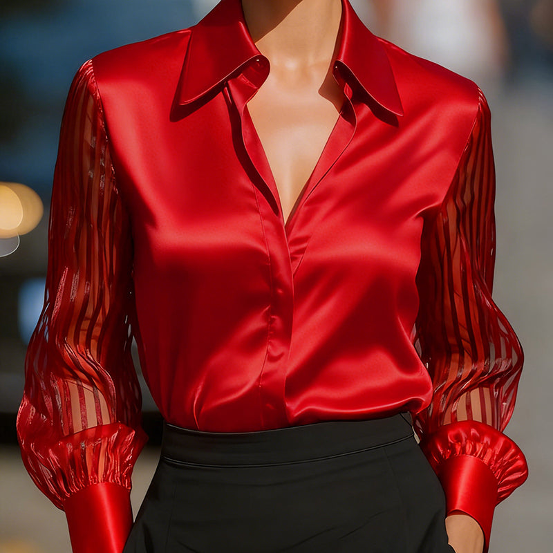 Elegant Satin Long-Sleeve Blouse