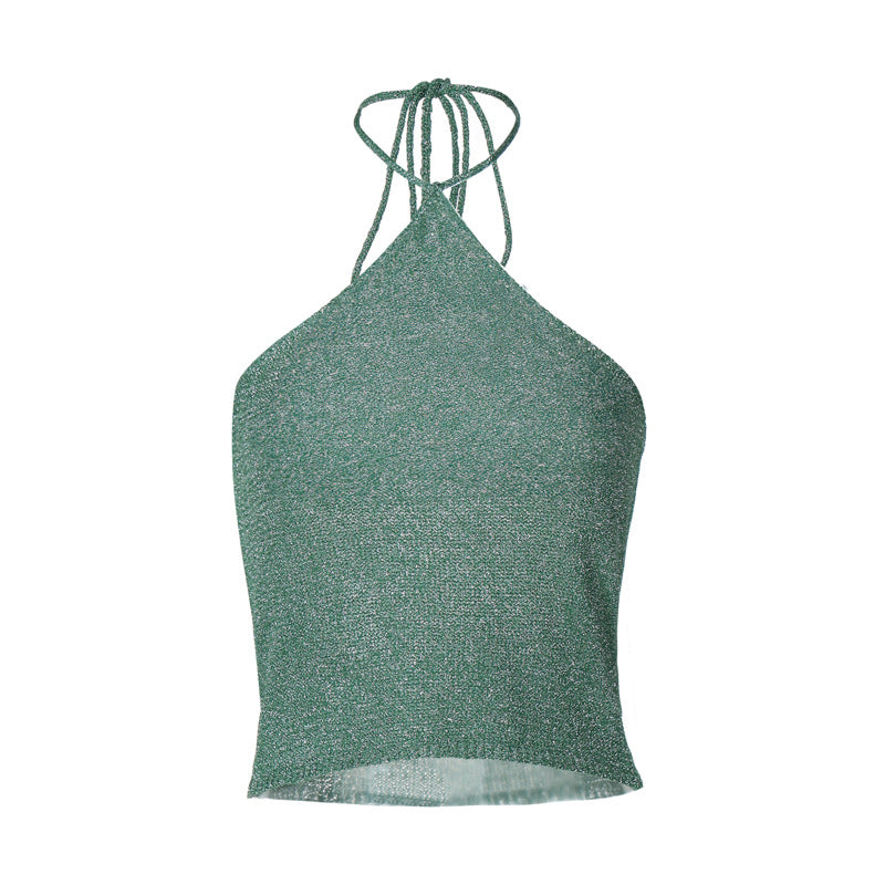Solid-color Versatile Form-fitting Knit Camisole With A Wrap-style Bust And Halter Neck