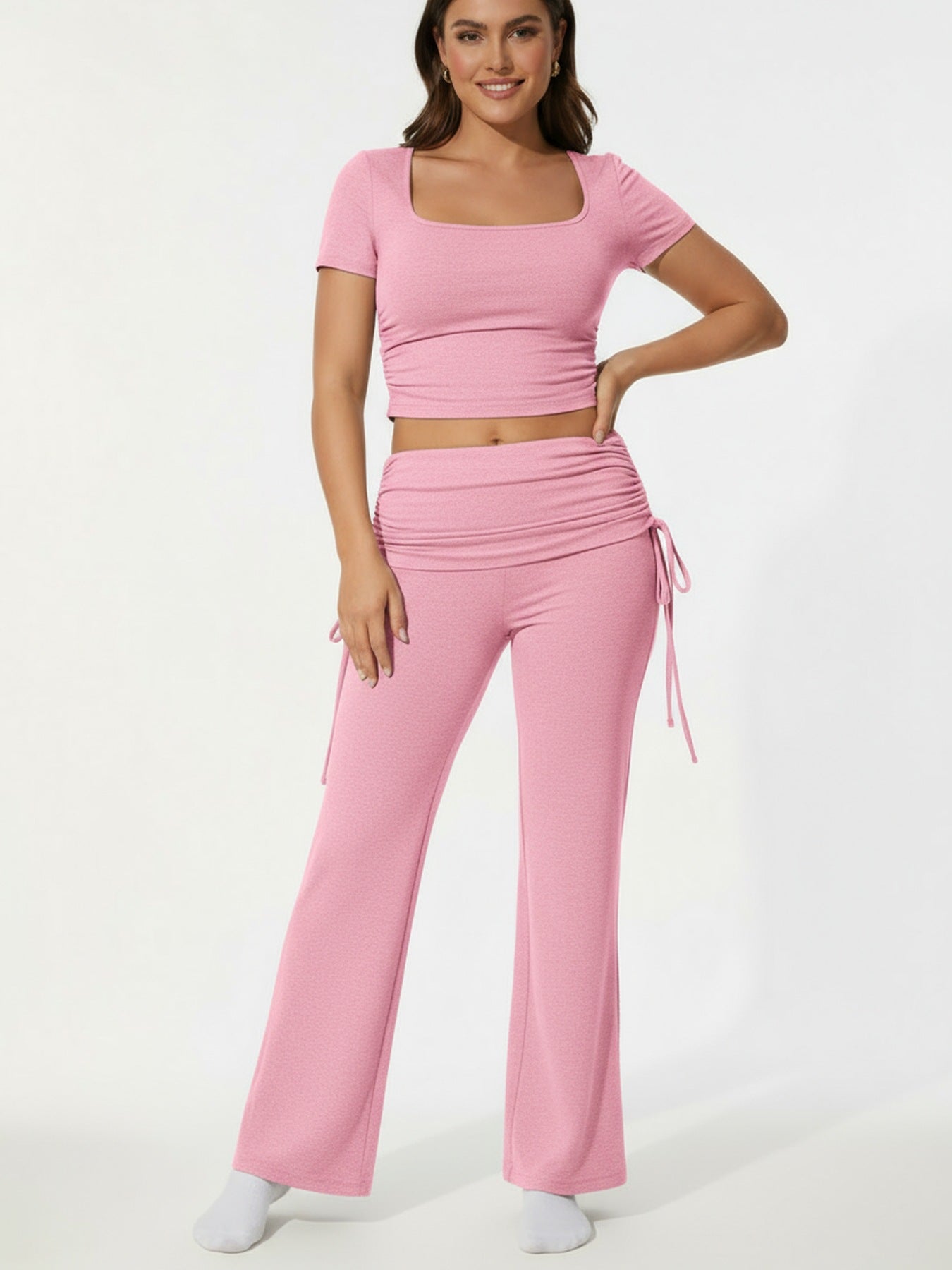 Solid-Color Fashionable Casual Flared Pants With Lace-Up Design