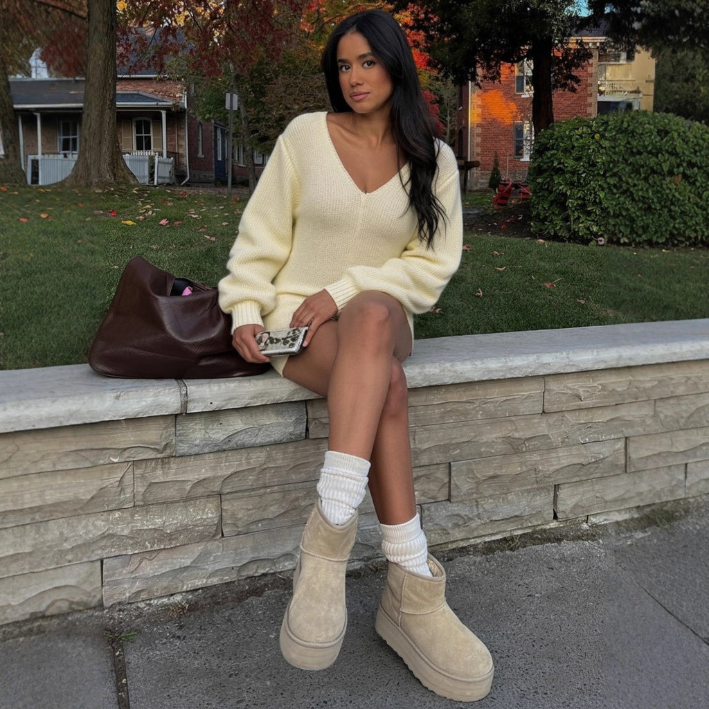 Peach Neckline Bodycon Knit Dress