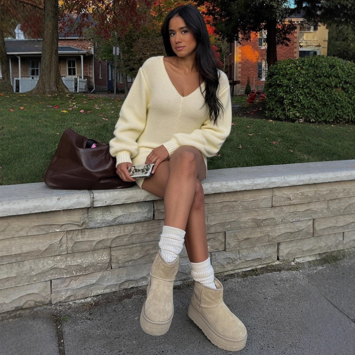 Peach Neckline Bodycon Knit Dress