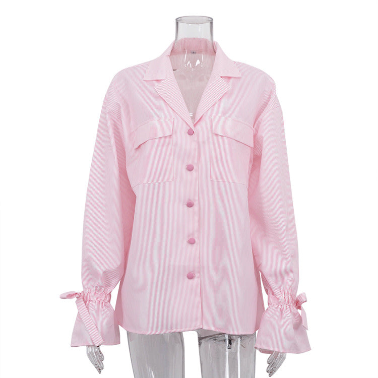 Striped Lapel Long-Sleeve Shirt